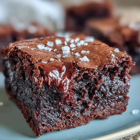 Fudgy sourdough discard brownies topped with flaky sea salt, rich dark chocolate, and a tangy depth from fermented starter.