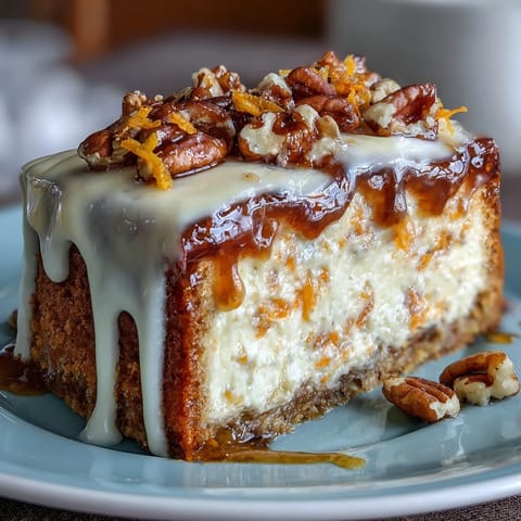 Carrot Cake Cheesecake Bars with marbled layers and creamy frosting on a dessert platter.