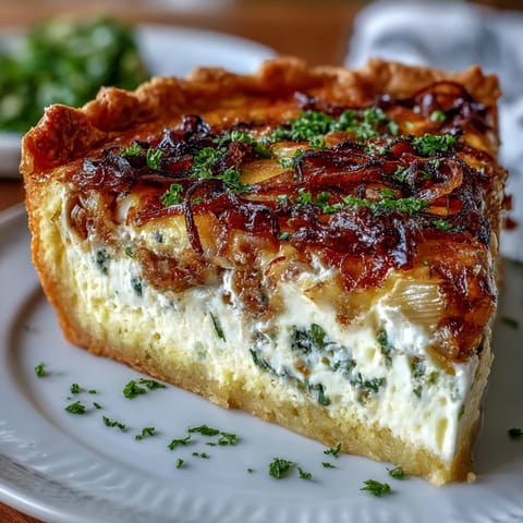 Spring Brunch Quiche with Leeks and Gruyere, a golden custard tart with buttery leeks and melted Gruyere, perfect for a spring brunch spread.