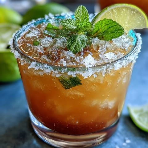 Cinco de Mayo Margarita Mocktail with Lime and Salt Rim in a festive glass, garnished with fresh lime slices and mint.