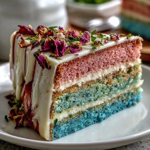 Elegant pastel ombre cake with soft layers and edible flower crown, perfect for spring celebrations and special occasions.