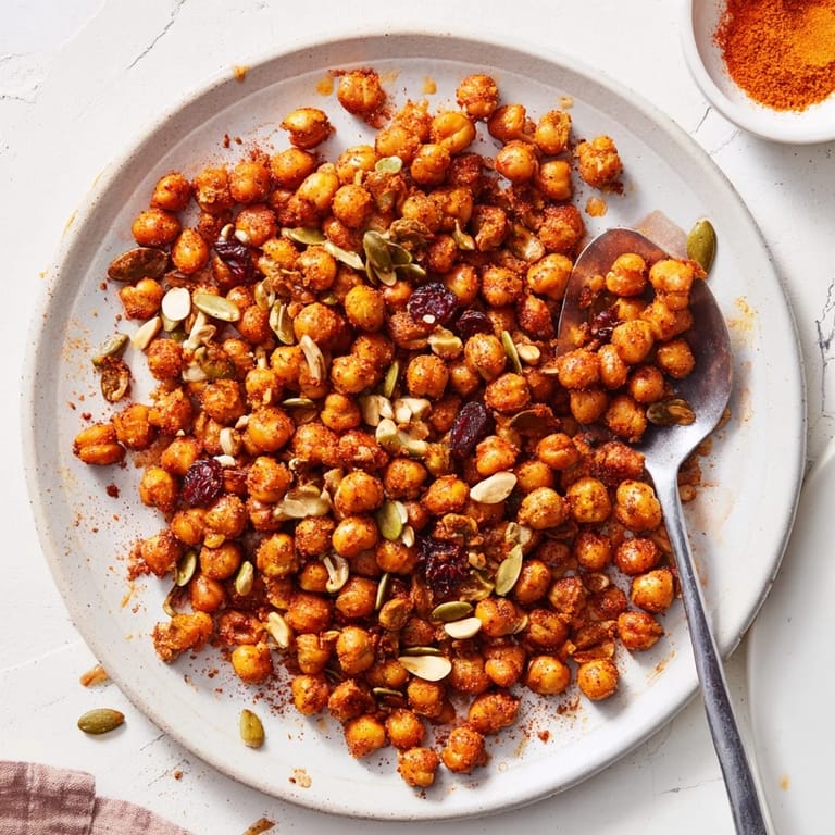 Roasted Spicy Chickpea Snack Mix served in a bowl, perfect for healthy munching.  