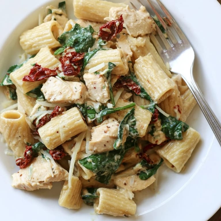 Indulge in One-Pot Creamy Tuscan Chicken Pasta, bursting with flavor and comfort.