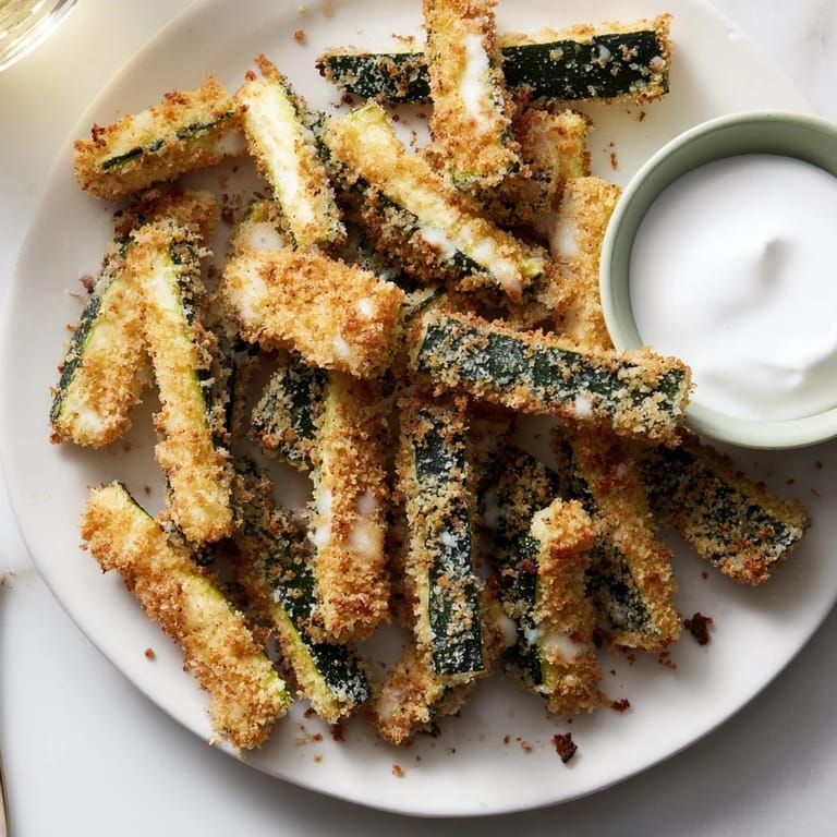 Deliciously crunchy zucchini fries, a healthier alternative, ready to enjoy with ranch.  
