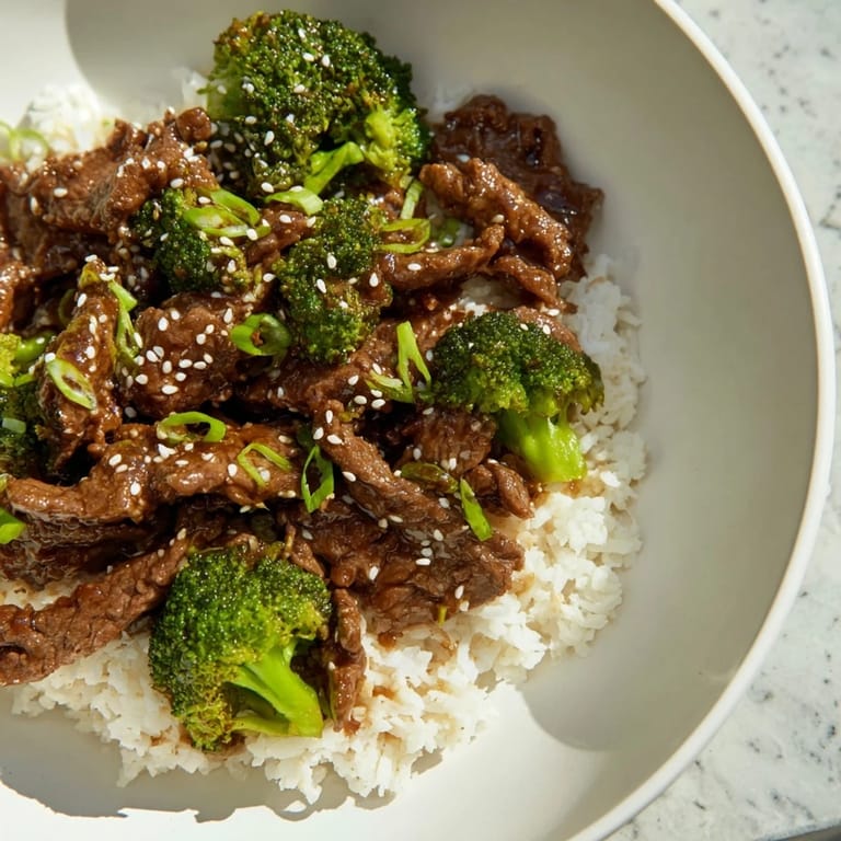 Enjoy slow simmering: A flavorful Slow-Cooker Beef & Broccoli recipe, garnished with scallions and seeds.
