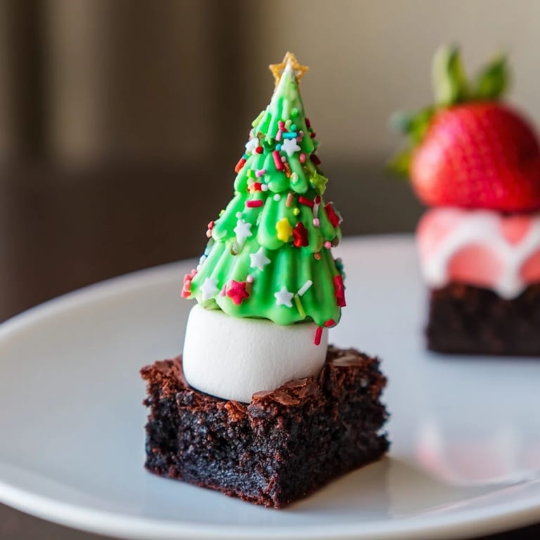Delicious Express Christmas Tree Brownie Hats, featuring vibrant green frosting and sweet strawberry 'trees', are an easy holiday treat.