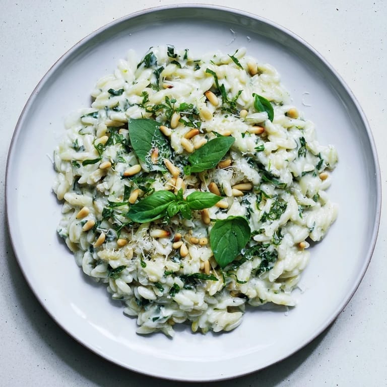 Delicious, easy 15-Minute Creamy Pesto Risoni: a quick Italian pasta dinner ready in minutes.