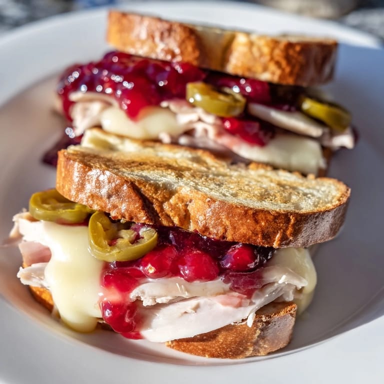Melting Swiss cheese and spicy jalapeños star in this Air Fryer Jalapeño Cranberry Turkey Grilled Cheese sandwich.