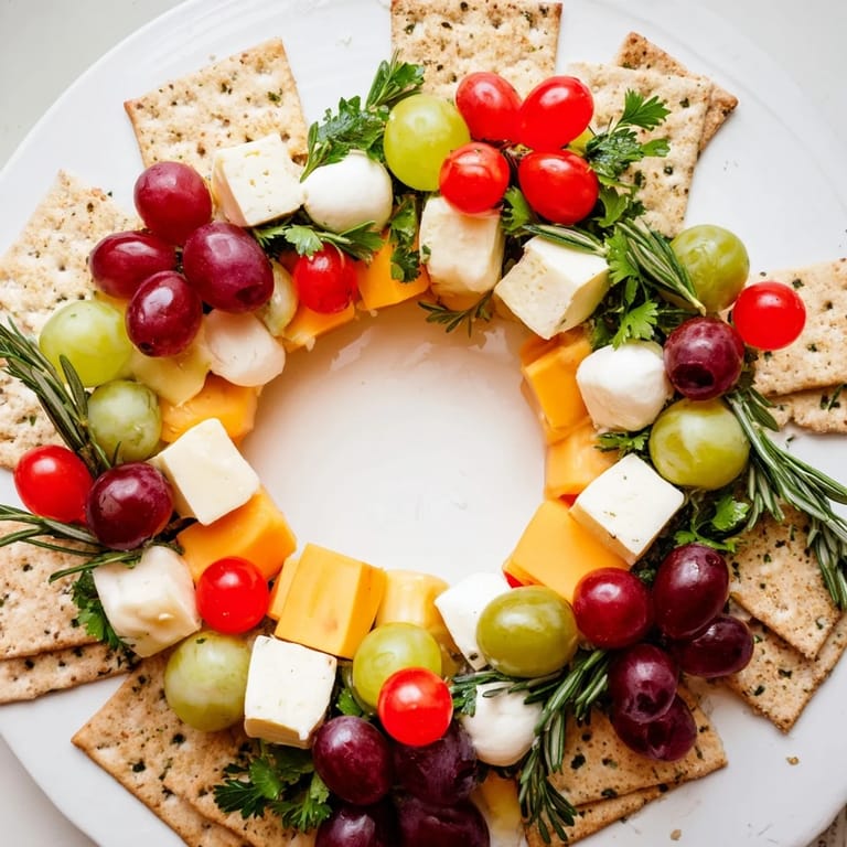 Imagine a festive Jingle Bell Cheese & Cracker Wreath: assorted cheeses, olives, and fresh rosemary arranged beautifully.