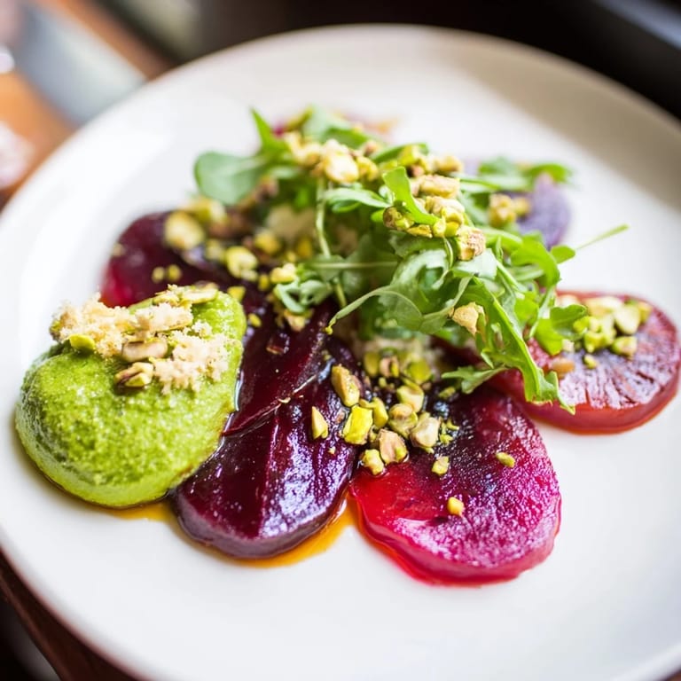 A beautiful close-up of the Lucky Clover Seasonal Starters showcases creamy goat cheese and vibrant pea purée.