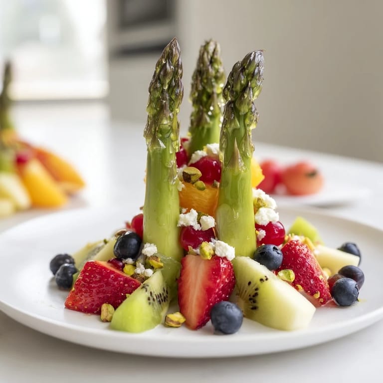 Delicious Asparagus Stem Floral Fruit Board with a variety of fresh fruits perfect for sharing and easy enjoyment.