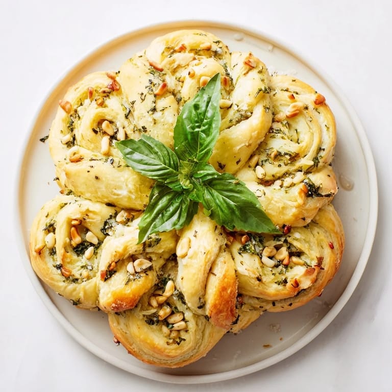 Overhead shot of a beautifully baked Poinsettia Puff Pastry Appetizer, perfect for holiday gatherings and parties.