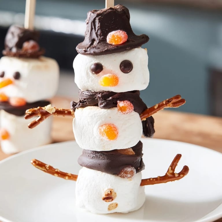 Festive arrangement of marshmallow snowman sticks: a fun and easy treat adorned with candy scarves.