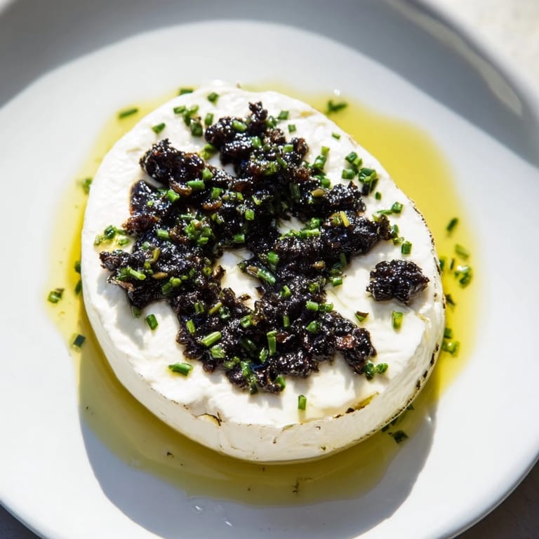 The Victorian Cameo appetizer with olive tapenade, garnished, ready to enjoy with gluten-free crackers.