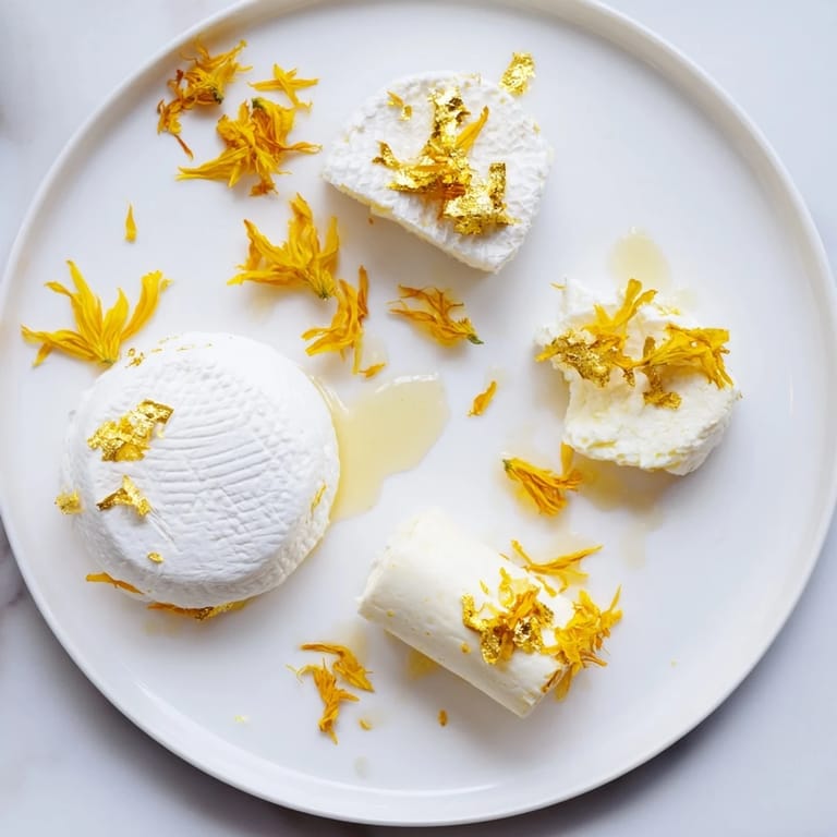 Luxurious The Gilded Lily cheese board ready to serve, featuring gold leaf and vibrant yellow petals over cheeses.
