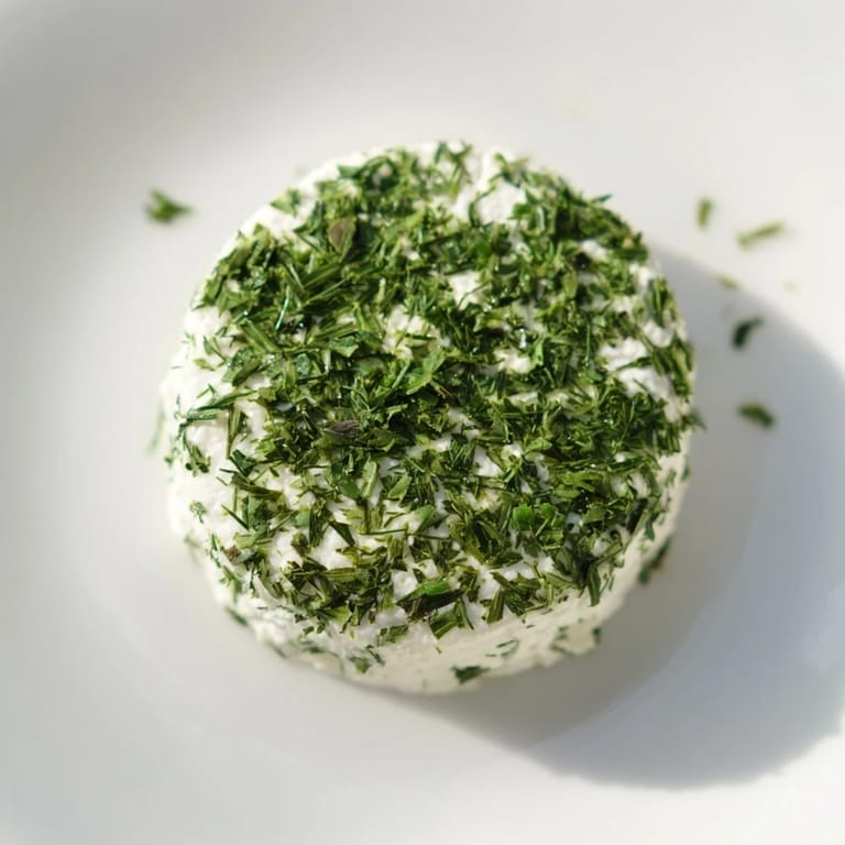 Fresh parsley-dusted "The Mossy Stone" cheese rounds, a visually stunning appetizer idea for parties.