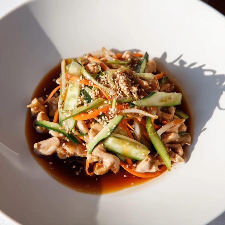 This close-up shows a healthy serving of deli container shaker chicken salad, ready to eat.