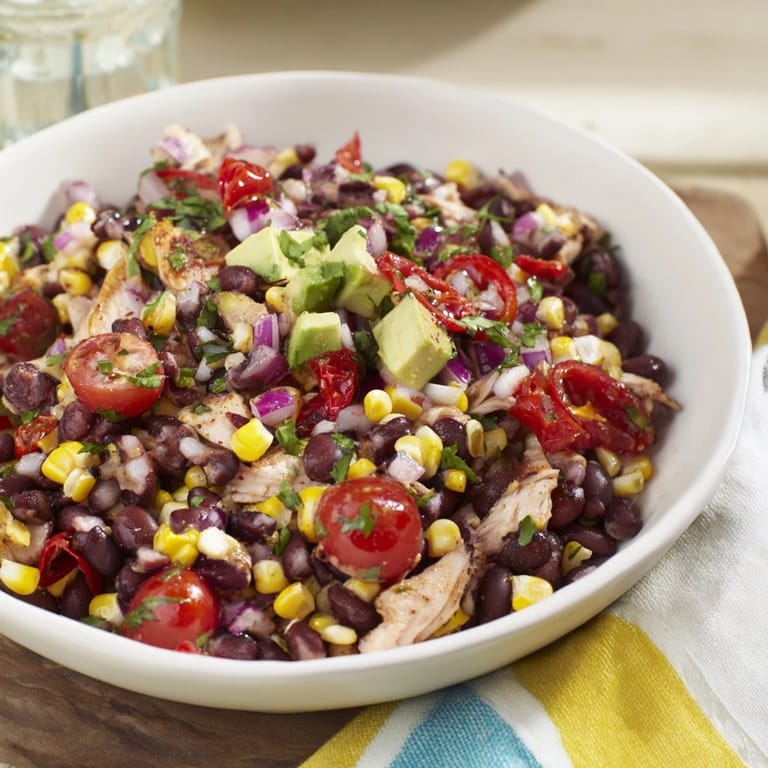 Freshly tossed Dense Southwestern Bean Salad with creamy avocado and zesty Southwestern dressing.
