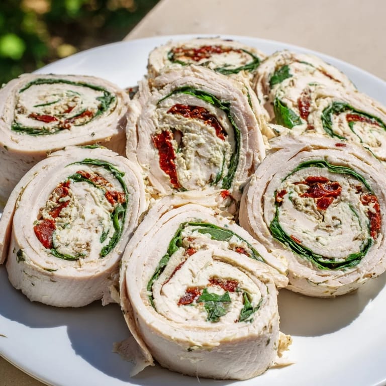 Creamy cheese and vibrant sun-dried tomatoes star in these quick and easy turkey roll-ups, perfect for lunch.