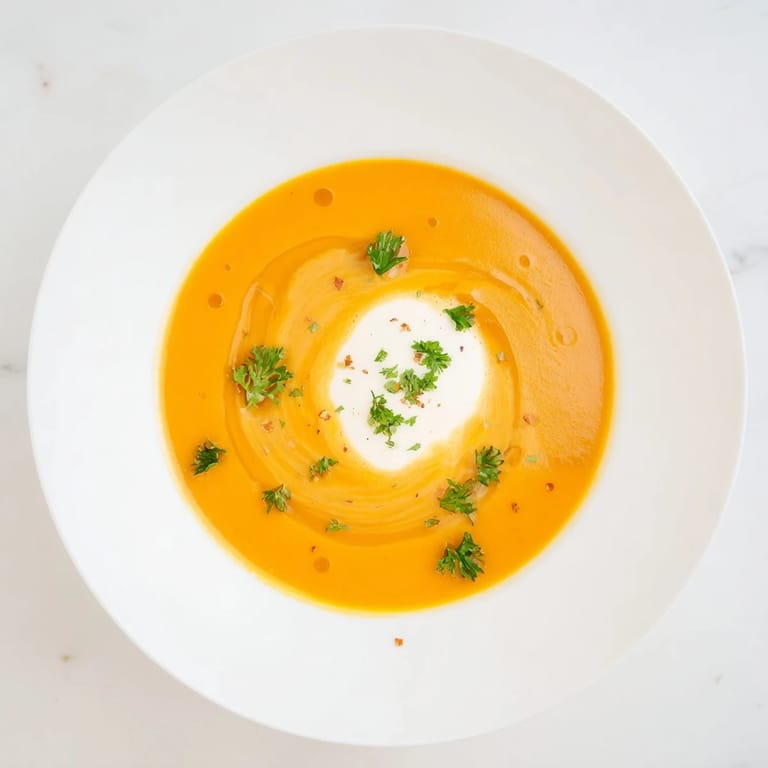 A creamy bowl of golden Sweet Maple Carrot Soup, perfect for a cozy, comforting meal.