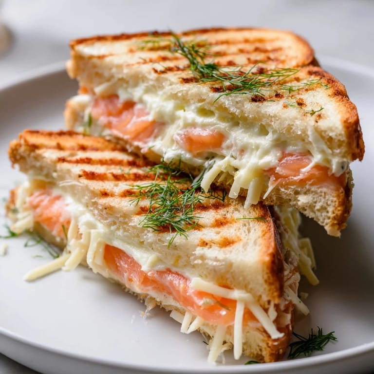 Perfectly grilled Smoked Salmon Grilled Cheese, made with creamy cheese and served warm on hearty bread.