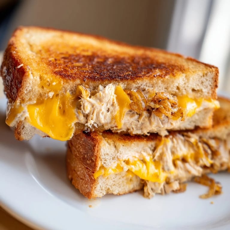 Savory Crispy Shallot Chicken Grilled Cheese, served with a potential tomato soup, ideal for a tasty meal.