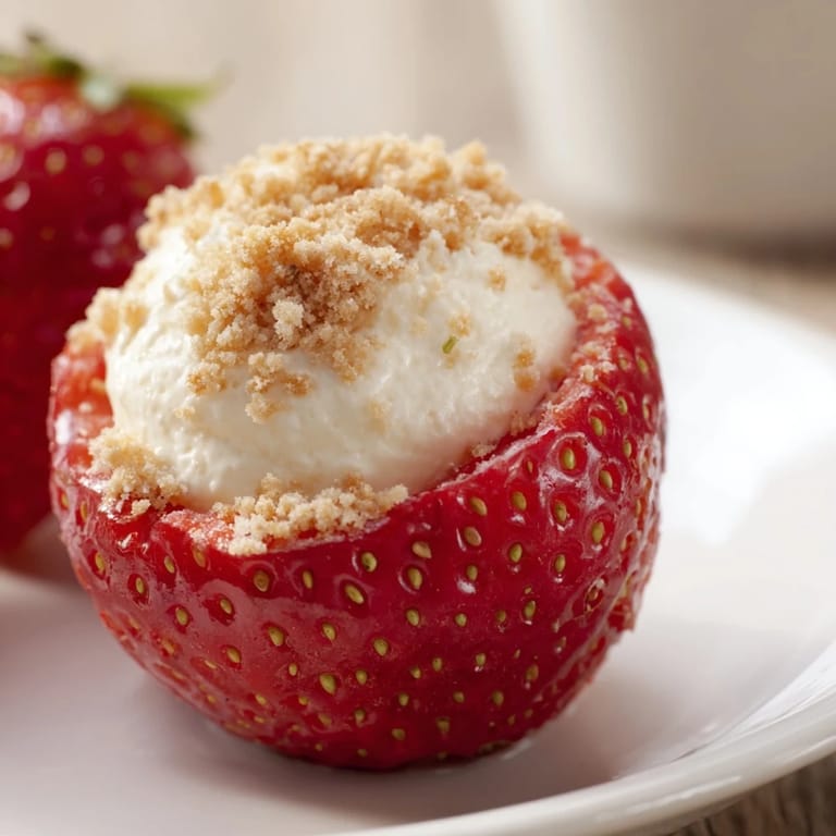 Freshly made cheesecake stuffed strawberries, a quick and easy no-bake treat ready to serve.