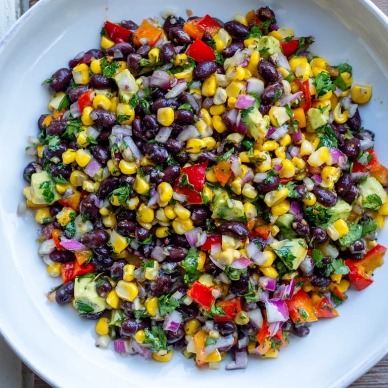 Freshly tossed Southwest Black Bean Salad: a bright, delicious meal with corn and cilantro.