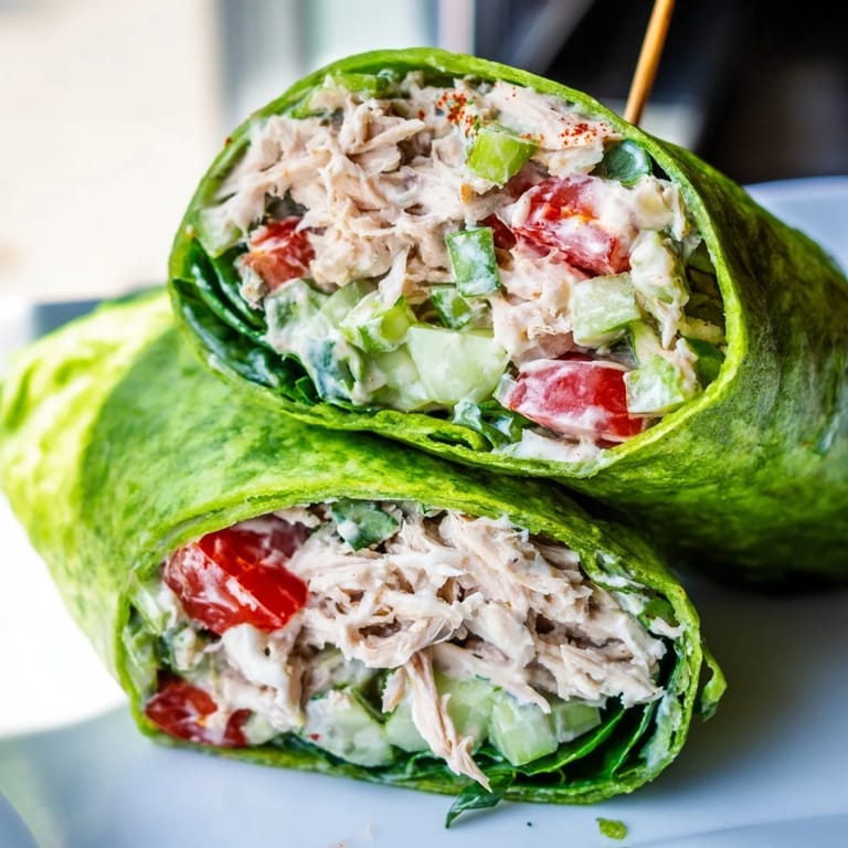 A sliced BBQ Chicken Salad Wrap reveals smoky chicken, crunchy cucumbers, and corn tossed in a creamy lime dressing.