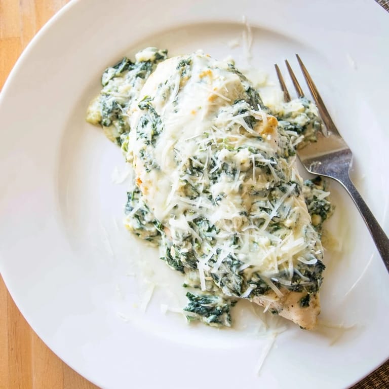 Sizzling Spinach & Artichoke Chicken Bake in a dish, served over fluffy rice with a side of crisp green salad.