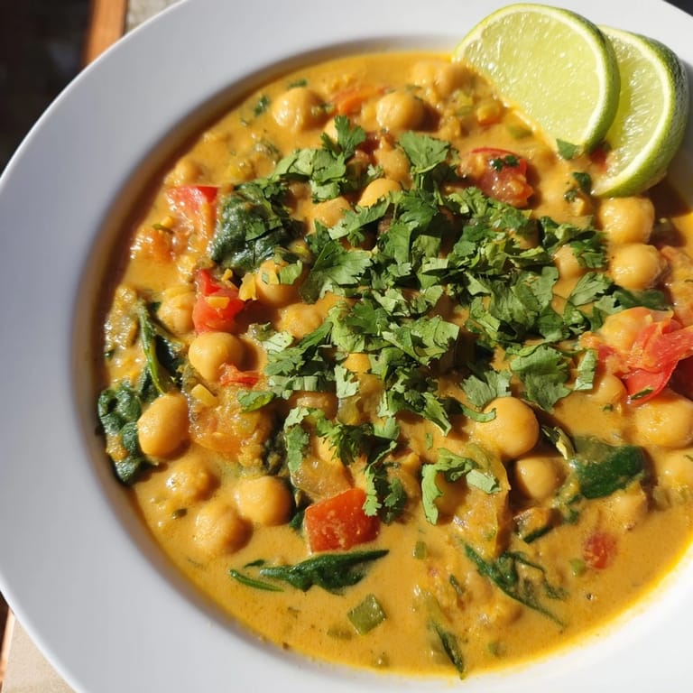 Aromatic Chickpea Curry served with warm naan bread, ready to scoop up the rich, tomato-based sauce for dinner.