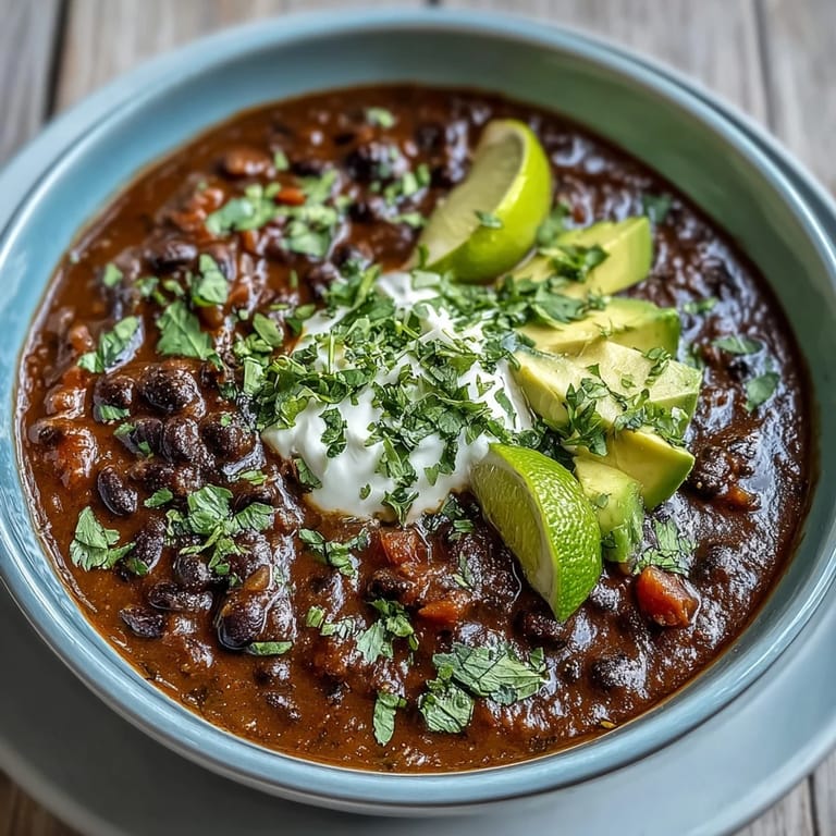 Steaming pot of Black Bean Soup with cumin and paprika, ready to serve on a cold day.