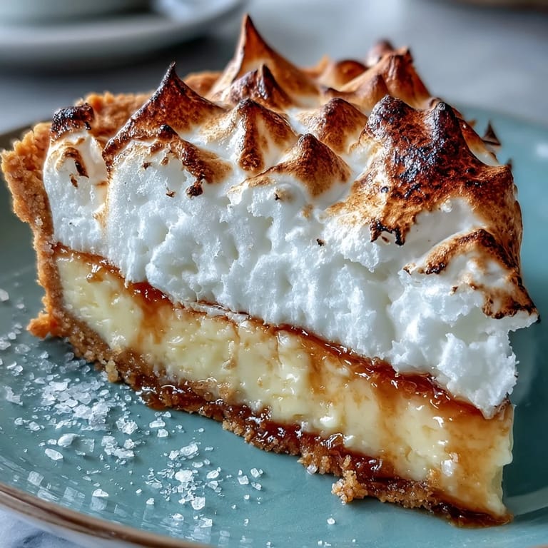 Freshly baked Lemon Meringue Pie served warm with a dollop of whipped cream and a fork on the side, ready to slice for a family gathering.