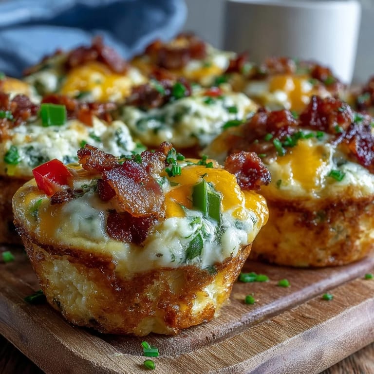 Freshly baked Breakfast Egg Muffins with peppers and cheddar sit beside a small bowl of salsa for dipping.