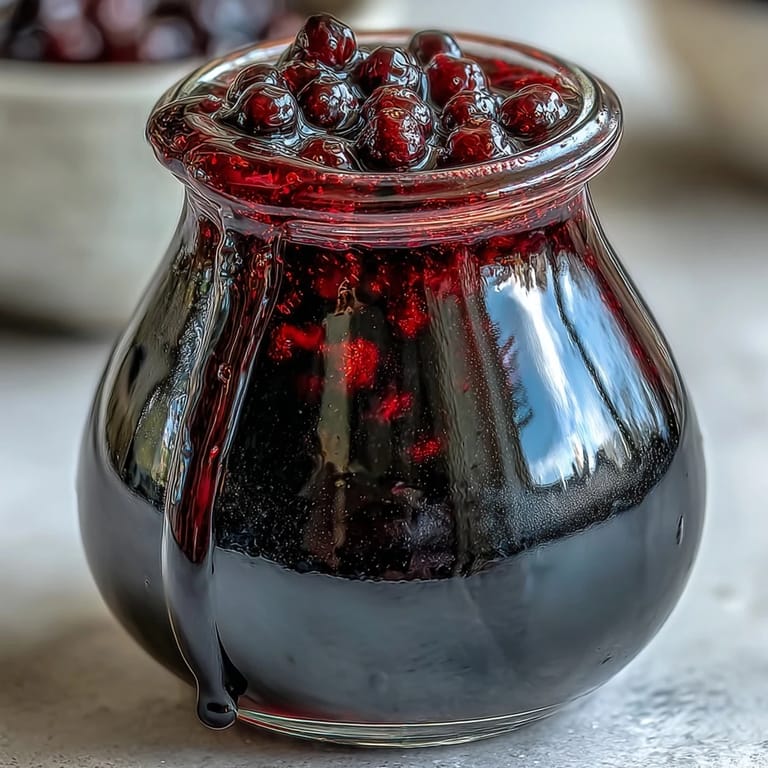 Clear bottle of deep purple Crème de Cassis beside champagne flutes for a classic Kir Royale cocktail garnish.
