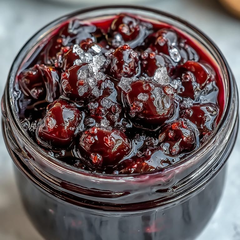 Homemade Easy Blackcurrant Liqueur pours rich and ruby red over a clear ice cube in a rocks glass.