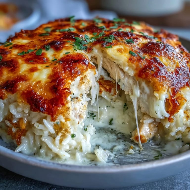Spoon serving of creamy Creamy Garlic Chicken & Rice Casserole shows tender chicken, rice, and corn.