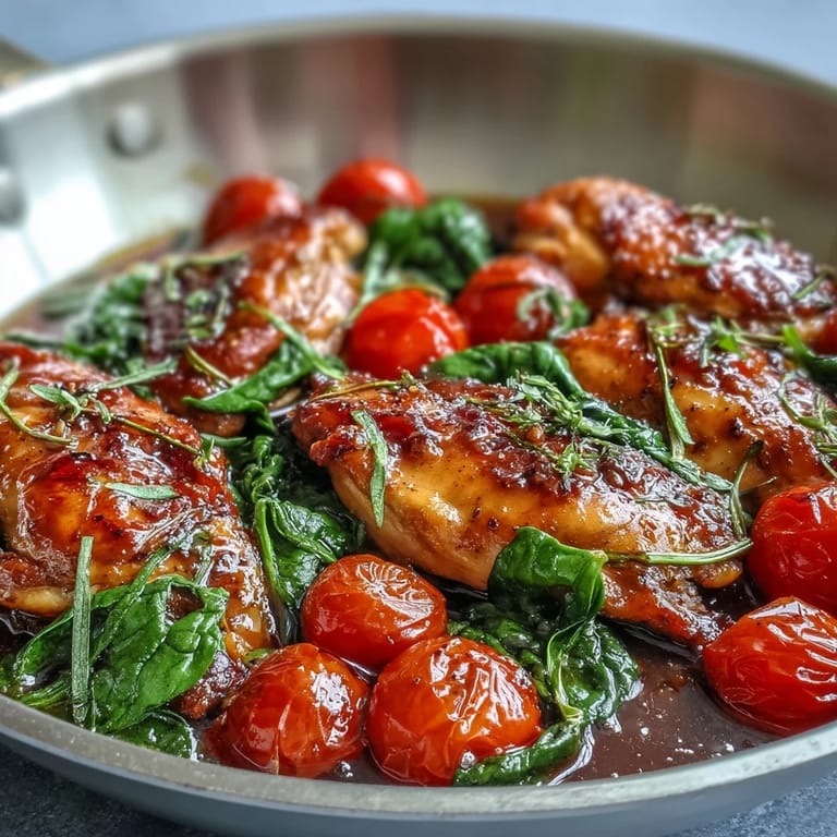 Tender chicken breasts coated in a tangy balsamic glaze, topped with fresh basil and melted feta.