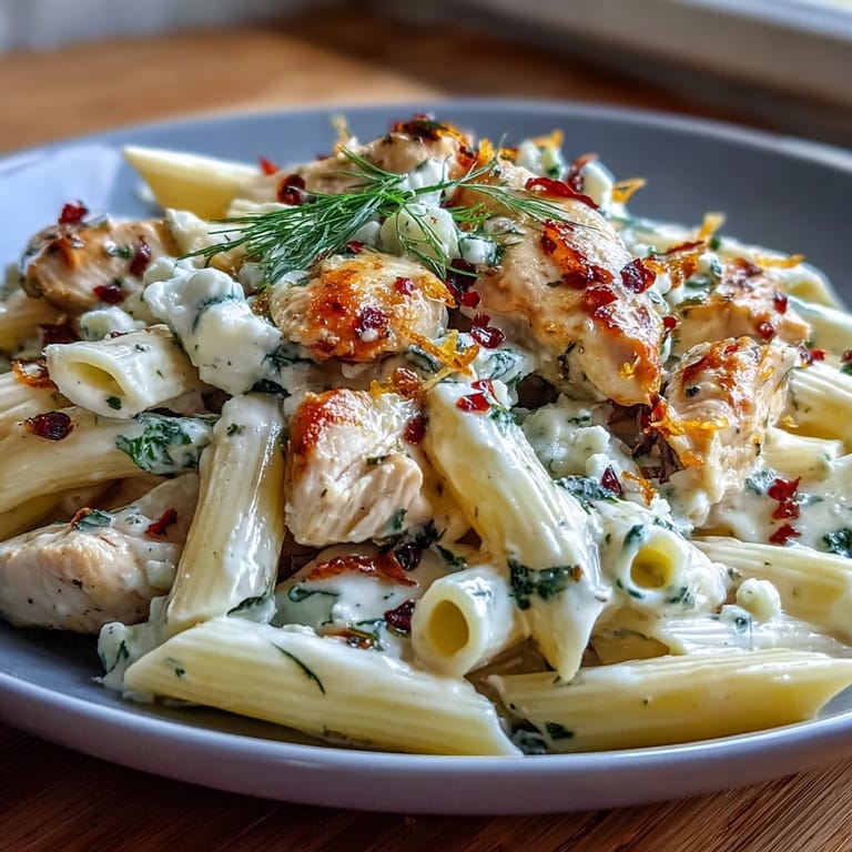 Forkful of Creamy Lemon Feta Chicken Pasta, highlighting tangy feta crumbles and bright lemon zest.