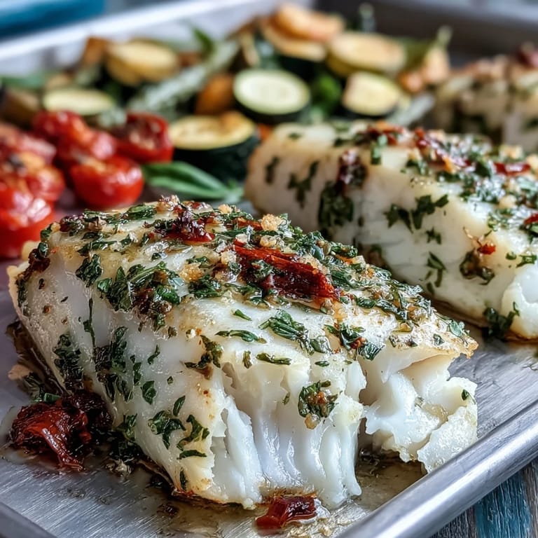 Juicy cherry tomatoes and tender zucchini roasted alongside flaky tilapia fillets, all infused with garlic and fresh herbs.