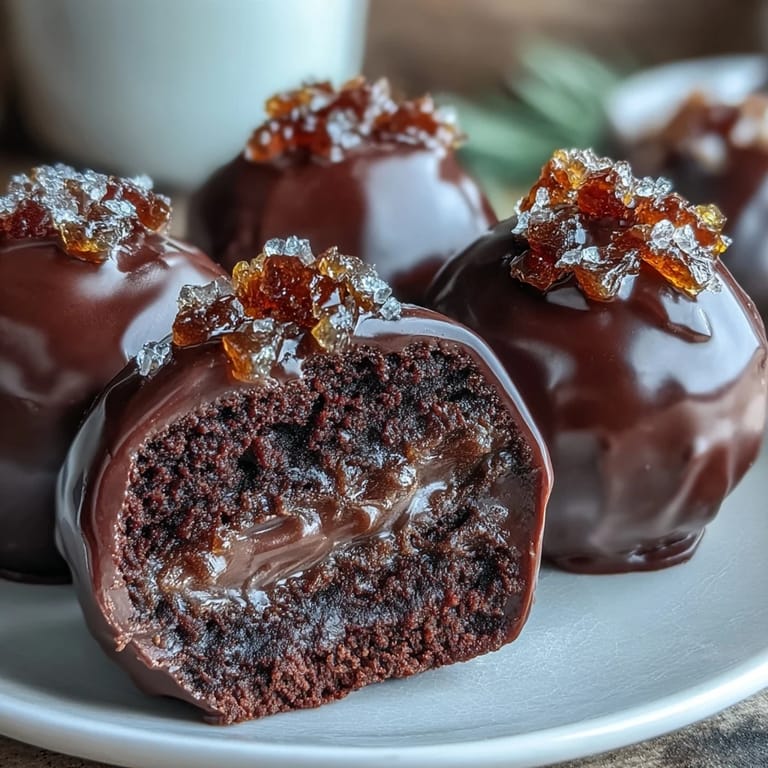 Handcrafted dark chocolate truffles filled with sweet candied orange, dusted with cocoa for an elegant homemade dessert.