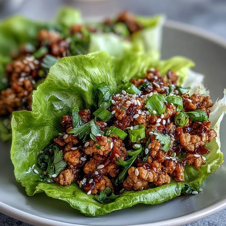 Colorful turkey lettuce wraps filled with seasoned ground turkey and served alongside crisp veggie sticks for a refreshing, satisfying dish.  