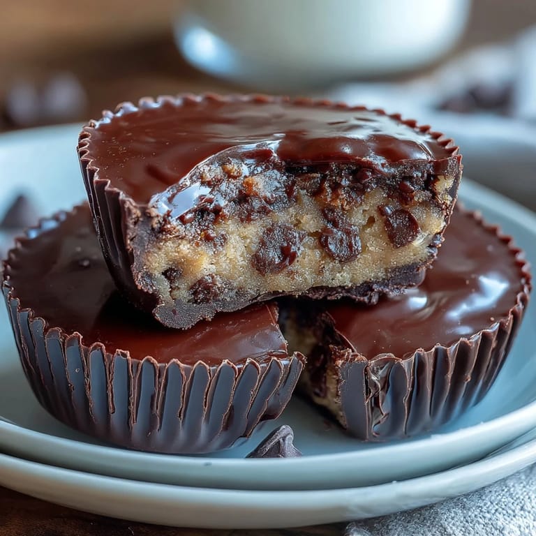 Decadent peanut butter cups with a hidden layer of rich cookie dough, combining creamy and chewy textures in every bite.