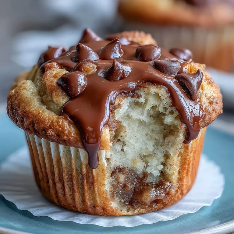 Golden-brown sourdough banana muffins bursting with melty chocolate chips and a tender, moist texture.
