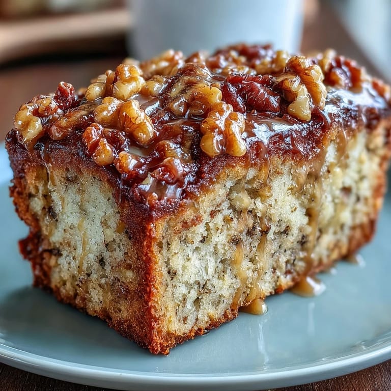 Slice of banana nut bread featuring a crackly brown sugar crust, tender crumb, and nutty sourdough flavor.