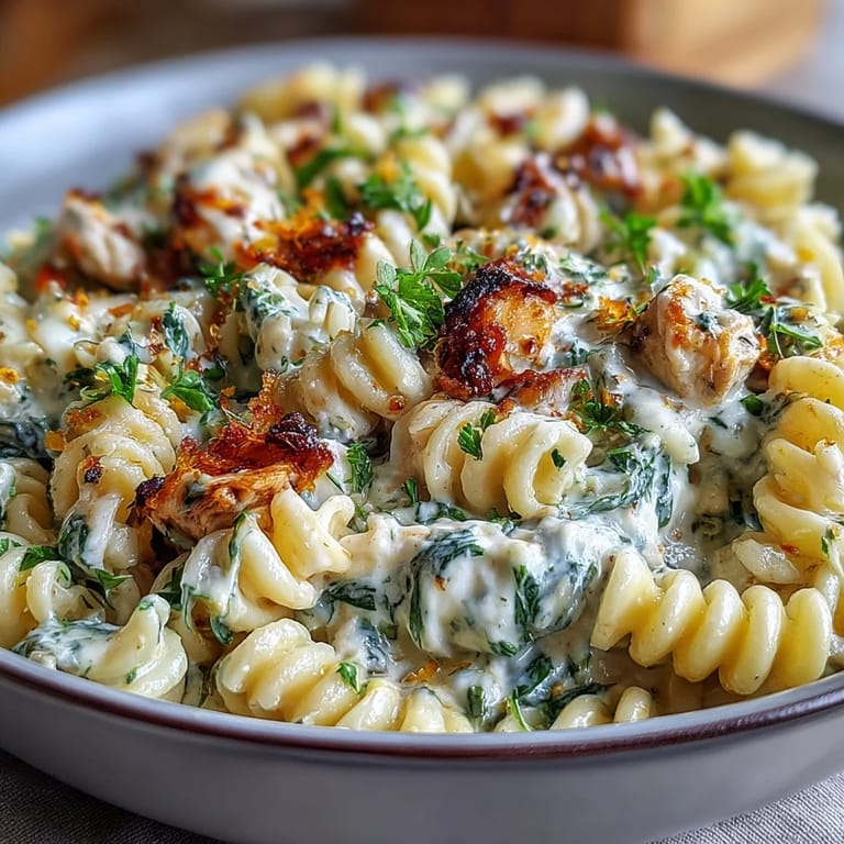 Lemon Orzo with Chicken and Spinach: A hearty one-pan meal featuring juicy chicken, tender orzo, and leafy spinach in a zesty, creamy lemon sauce.