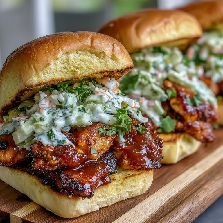 Classic American BBQ chicken sliders with creamy coleslaw, served on golden slider buns for celebrations.