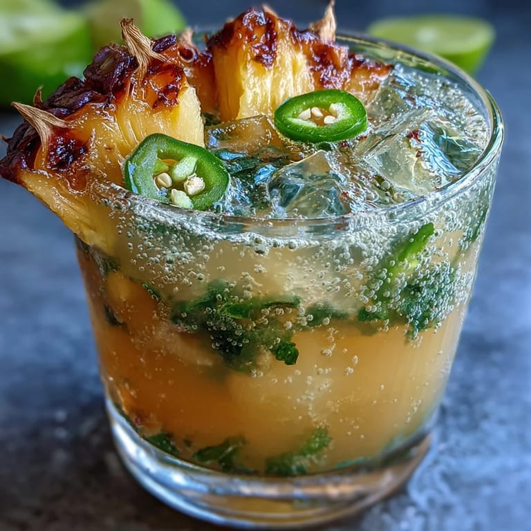 Bright, chilled pineapple jalapeño agua fresca garnished with lime and jalapeño slices, ideal for cooling off in warm weather.