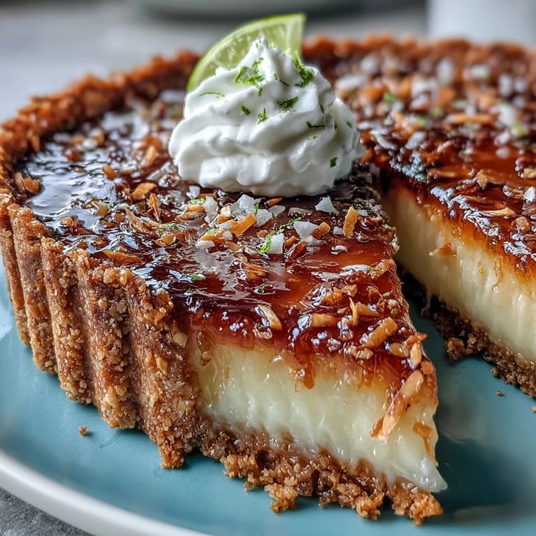 3. Golden Coconut Lime Tart with Buttery Graham Cracker Crust: A luscious, tangy dessert topped with whipped cream and toasted coconut for added texture.