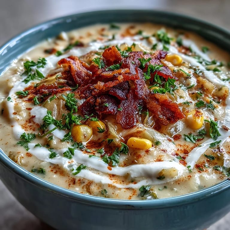 Thick and comforting Cabbage Corn Chowder with golden corn, shredded cabbage, and a swirl of cream.